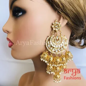 Chandni Kundan Pearl Big Jhumka Chandbali Earrings