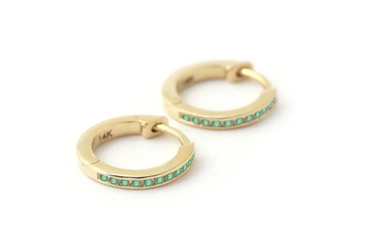 Channel Set Emerald Hoop Earrings