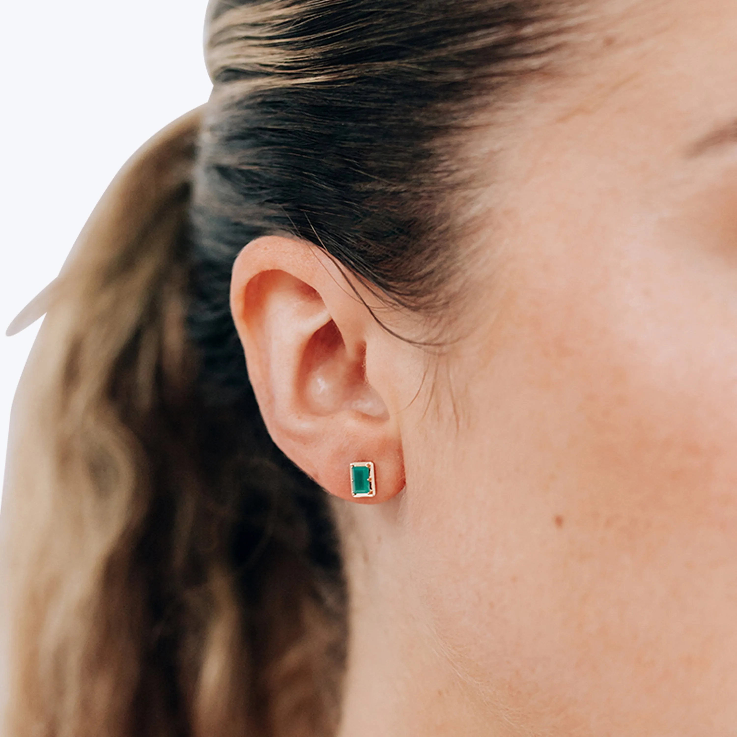 Cleo Carre Baguette Green Onyx Earrings