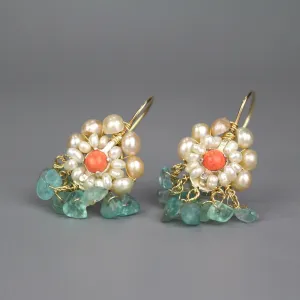 Coral Apatite Pearls Cherkes Earrings