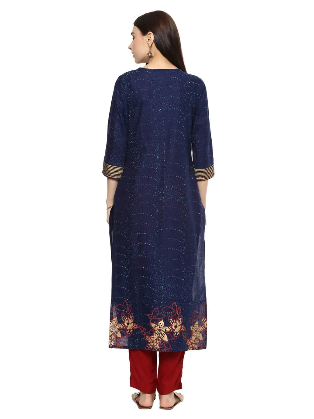 Coral Blue Ajrakh Hand Block Cotton Printed Kurta - Noor