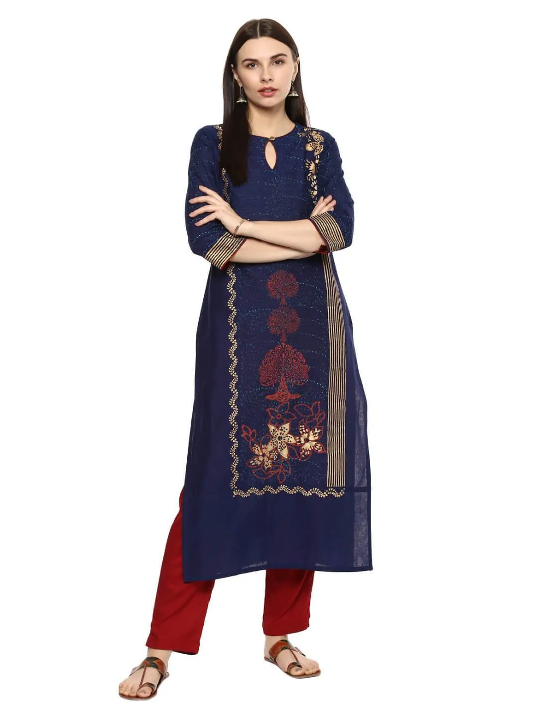 Coral Blue Ajrakh Hand Block Cotton Printed Kurta - Noor