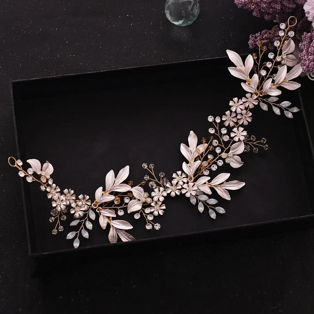 Crystal Flower Leaf Bridal Headband - Luxury Rhinestone Tiara, Alloy Crown Hair Accessories