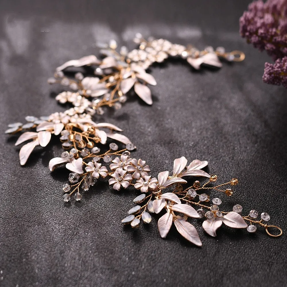 Crystal Flower Leaf Bridal Headband - Luxury Rhinestone Tiara, Alloy Crown Hair Accessories