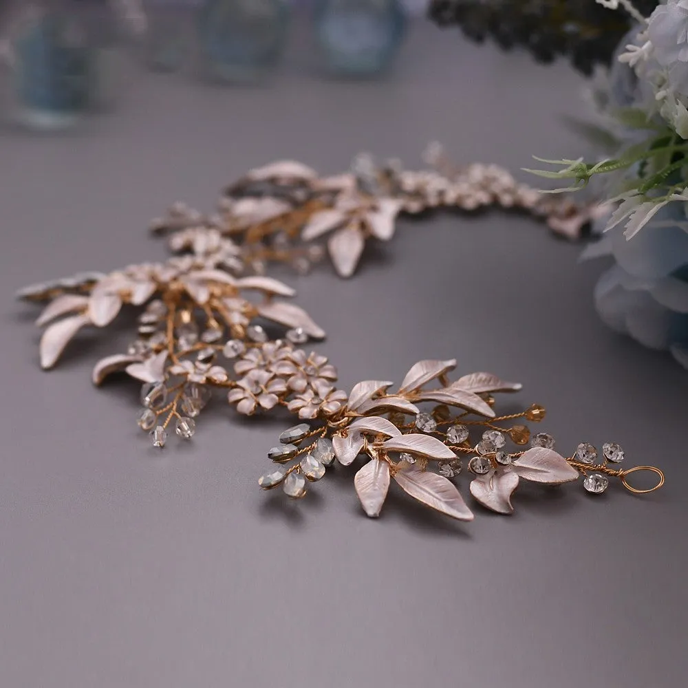 Crystal Flower Leaf Bridal Headband - Luxury Rhinestone Tiara, Alloy Crown Hair Accessories