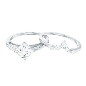 Cubic Zirconia Solitaire Ring Set with V Shape Band