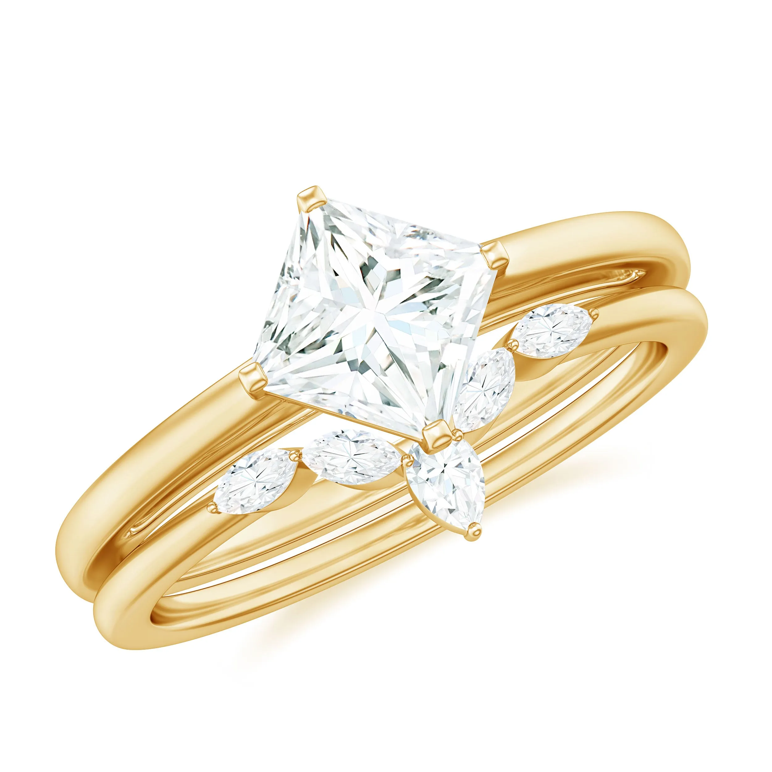 Cubic Zirconia Solitaire Ring Set with V Shape Band