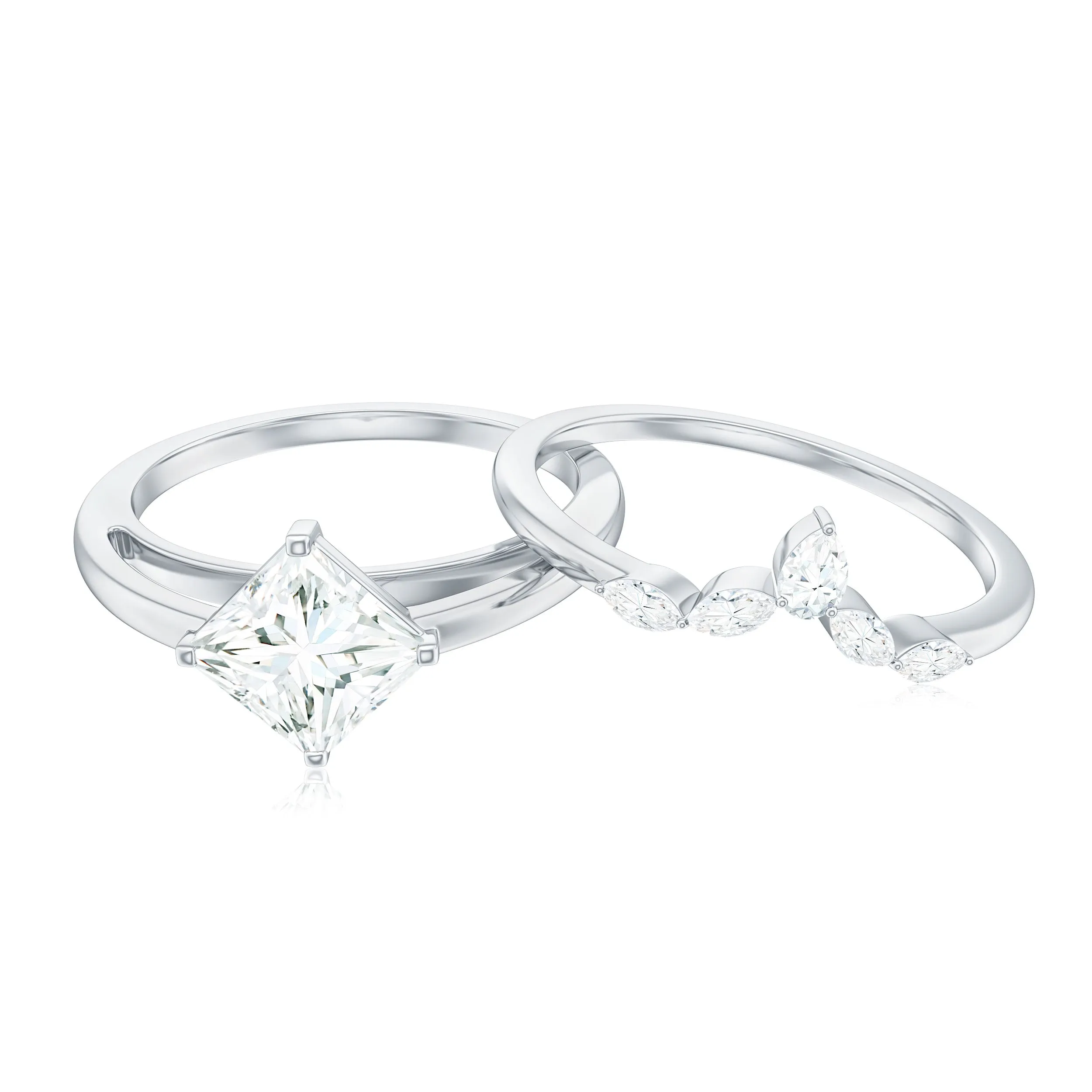 Cubic Zirconia Solitaire Ring Set with V Shape Band