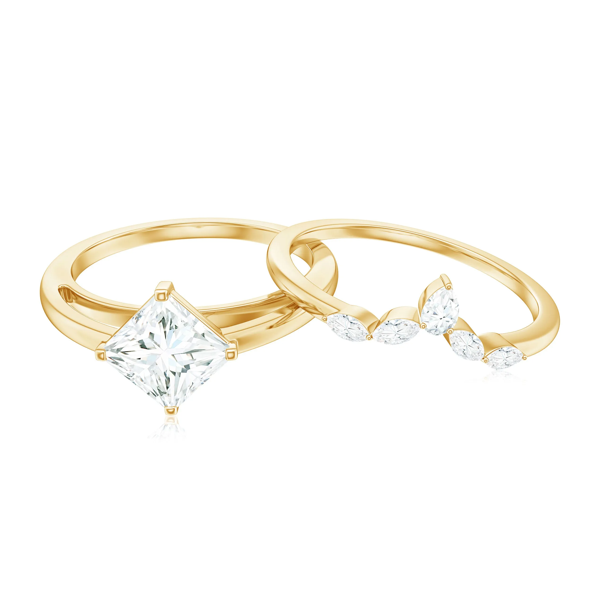 Cubic Zirconia Solitaire Ring Set with V Shape Band