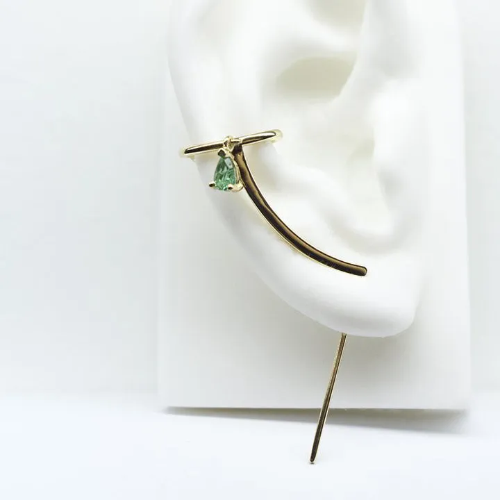 Cuff Needle Earring with Emerald Drop