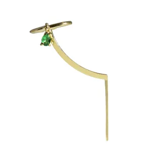 Cuff Needle Earring with Emerald Drop