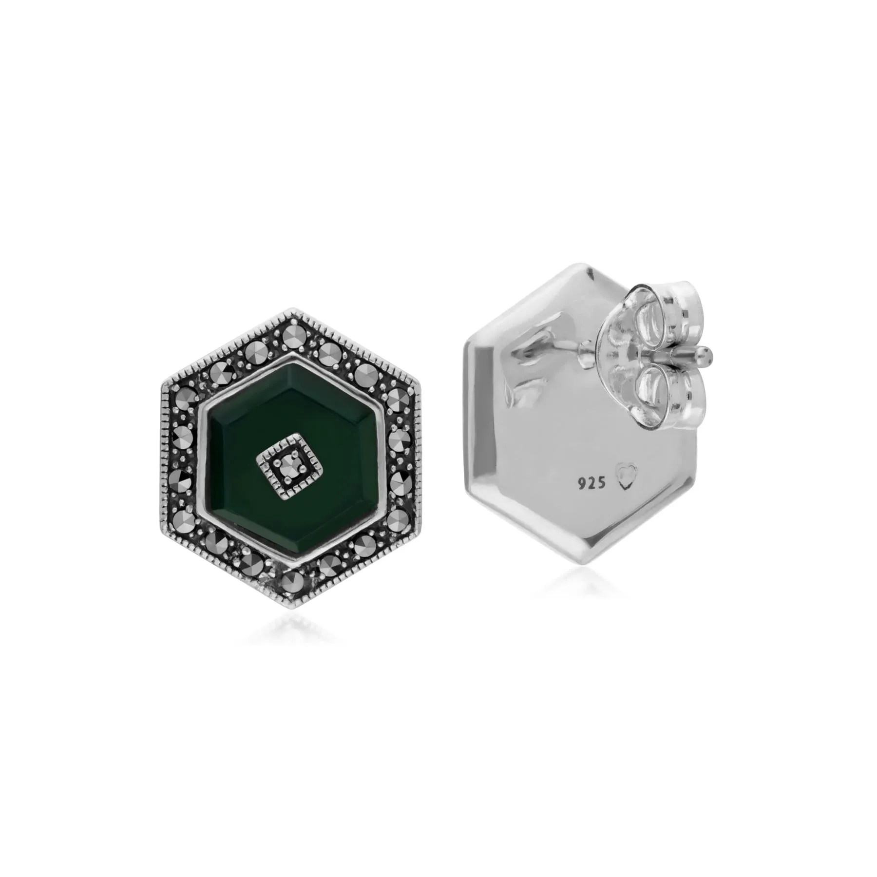 Damen Sterlingsilber Gefärbt Chalzedon und Markasit Hexagon Ohrstecker