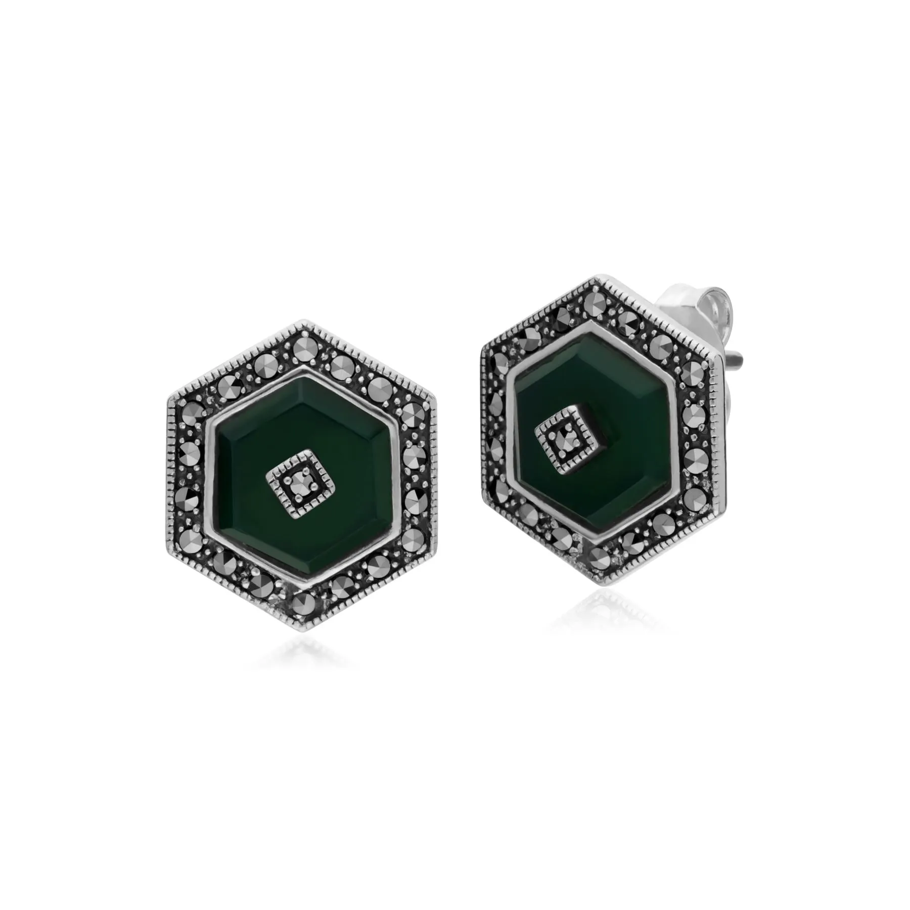 Damen Sterlingsilber Gefärbt Chalzedon und Markasit Hexagon Ohrstecker