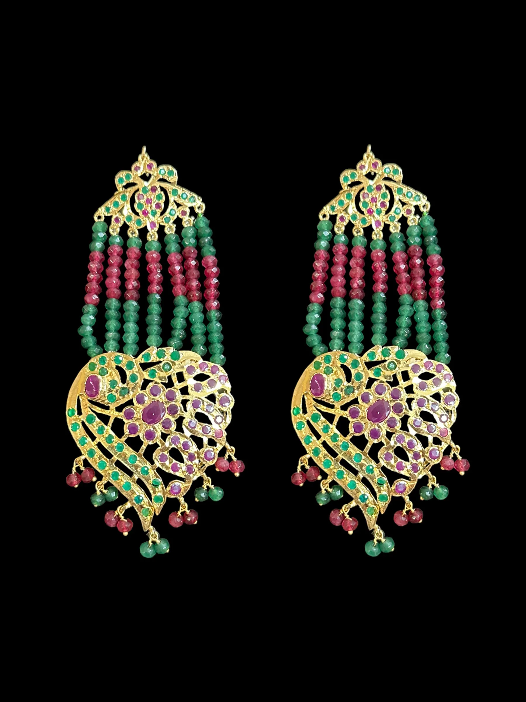 DER503 Ira gold plated earrings - ruby emerald ( READY TO SHIP )