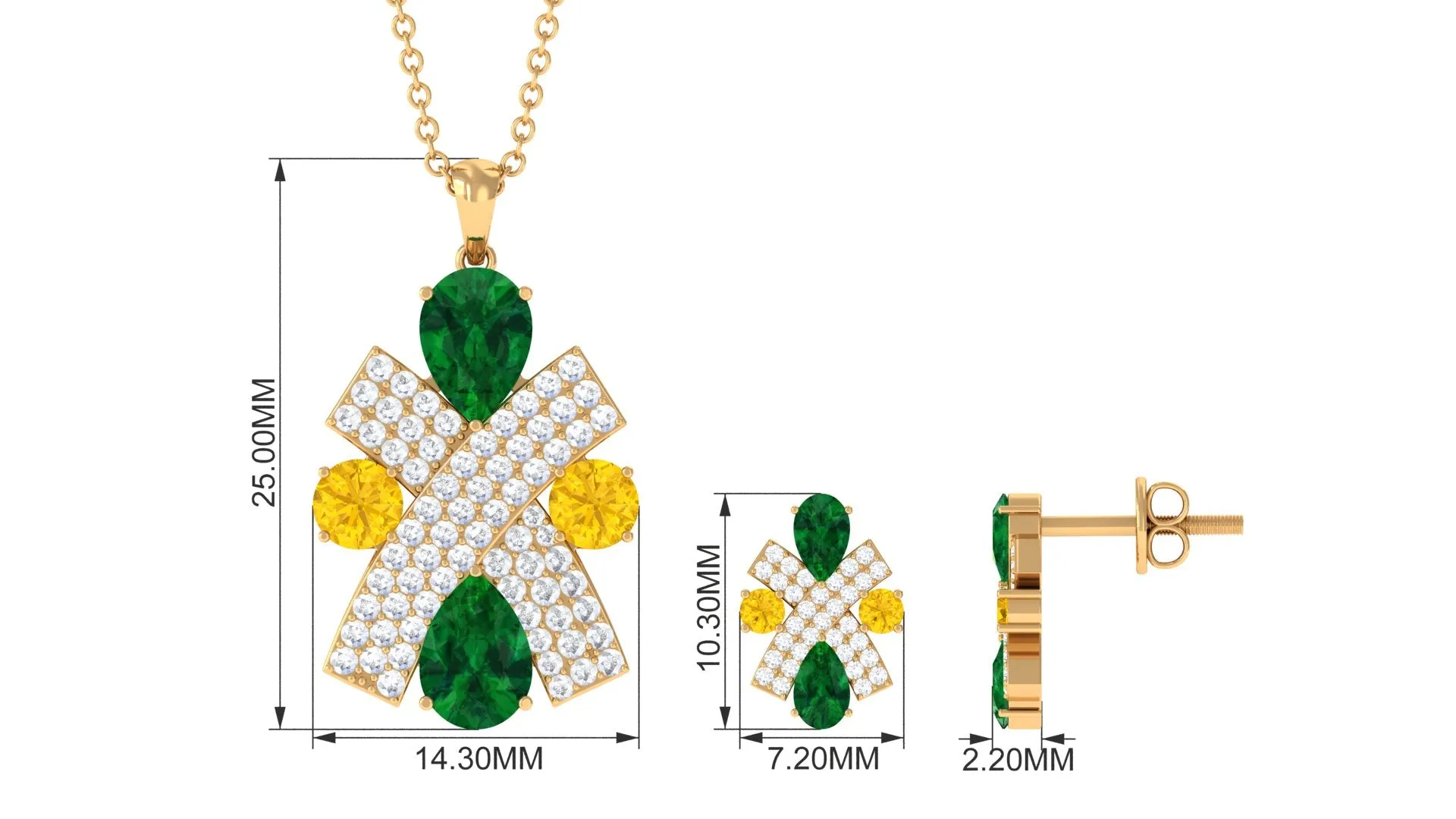 Designer Created Emerald and Yellow Sapphire Jewelry Set with Moissanite