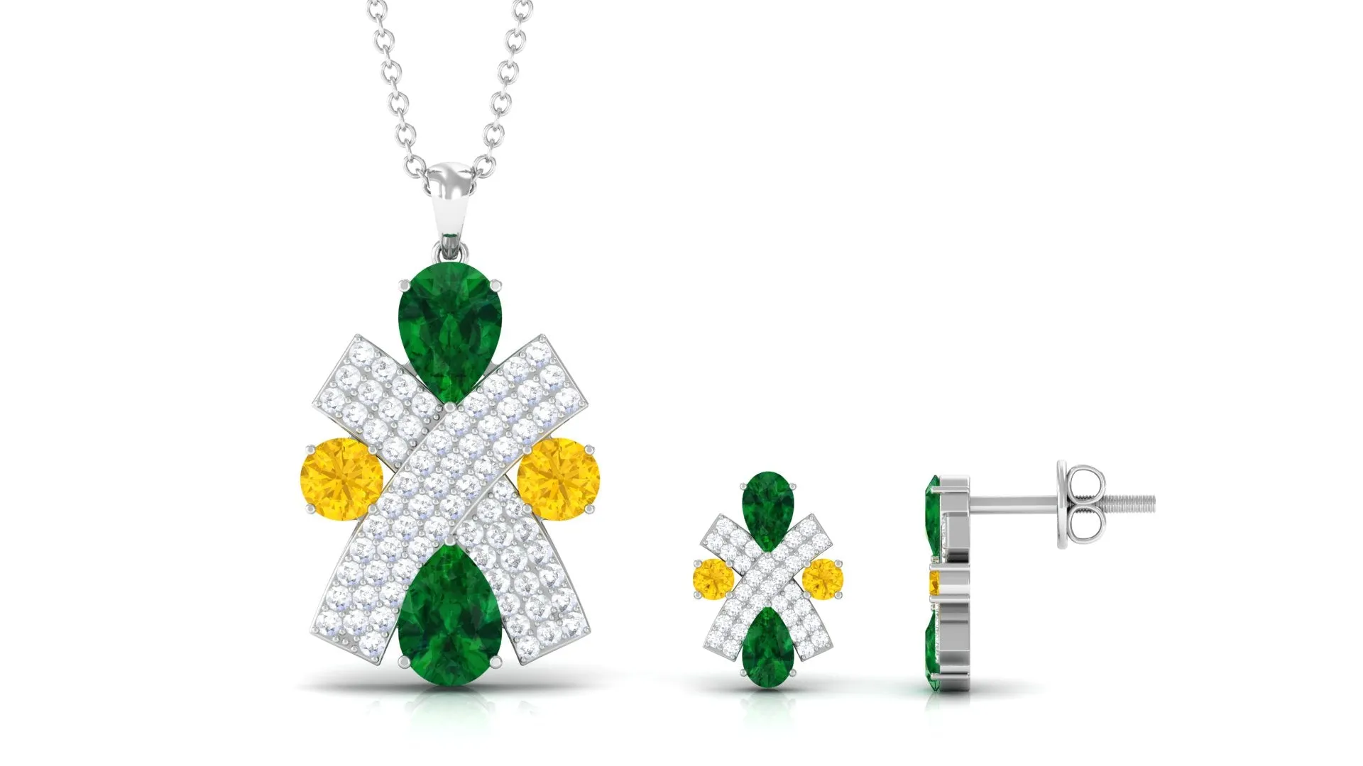 Designer Created Emerald and Yellow Sapphire Jewelry Set with Moissanite