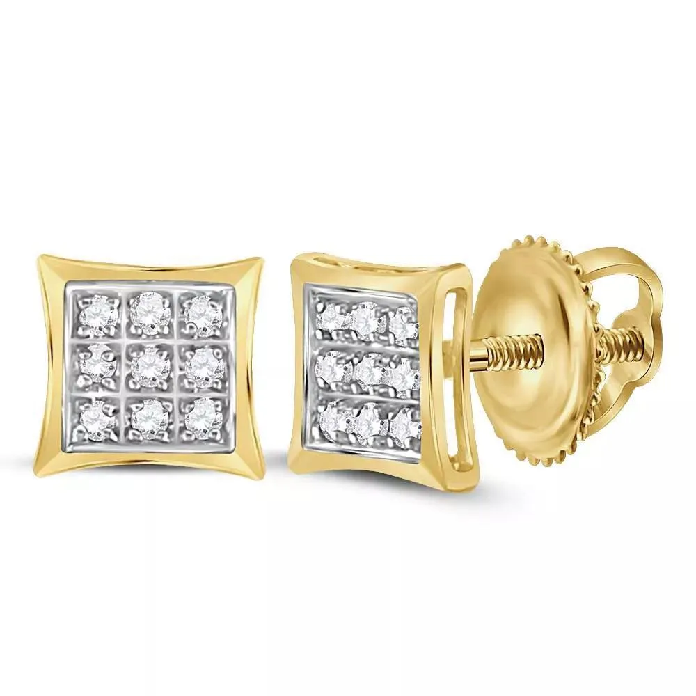 Diamond Square Stud Earrings 14k Yellow Gold Screw Back