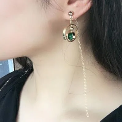 Earrings Simple Asymmetric Emerald Texture Circle Multi-layer