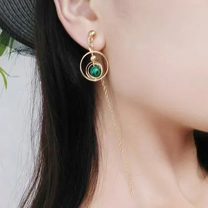 Earrings Simple Asymmetric Emerald Texture Circle Multi-layer