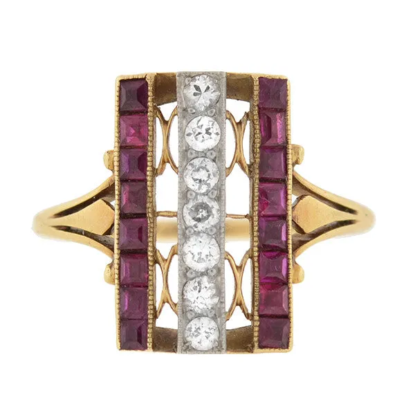 Edwardian 14kt & Platinum Diamond & Ruby Ring