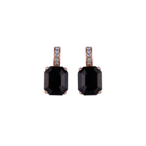 Embellished Emerald Leverback Earrings in "Obsidian Shores" - Rose Gold