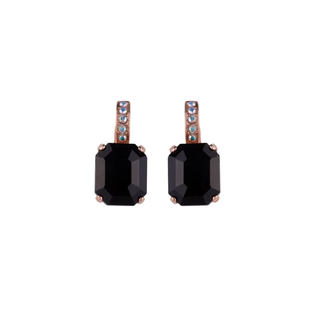 Embellished Emerald Leverback Earrings in "Obsidian Shores" - Rose Gold