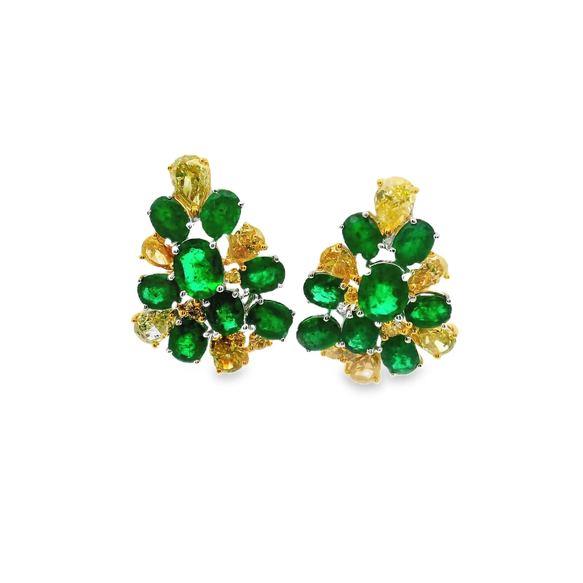 Emerald & Fancy-Yellow Diamond 18k Gold Cluster Earrings