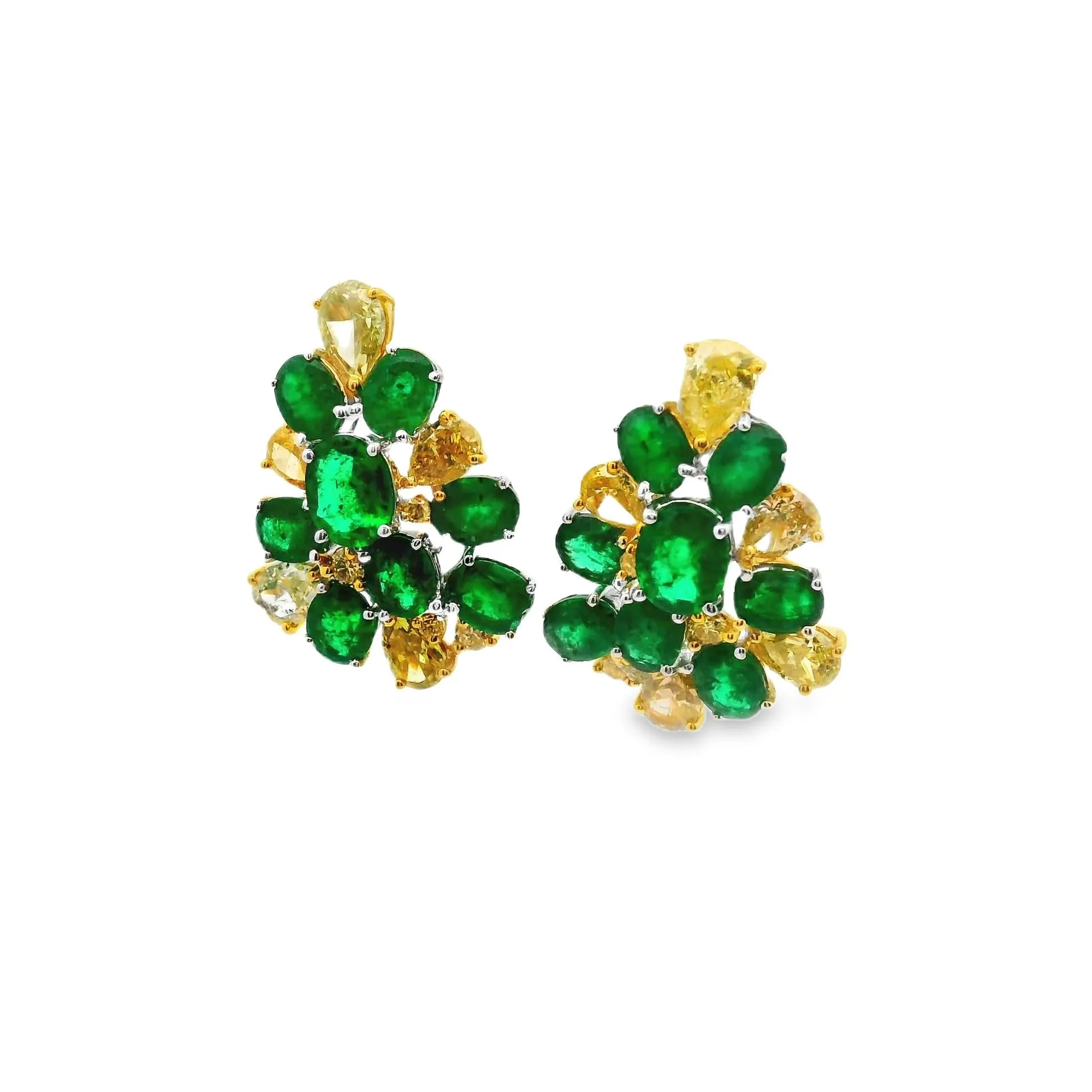 Emerald & Fancy-Yellow Diamond 18k Gold Cluster Earrings