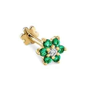 Emerald and Diamond Flower Threaded Stud Earring by Maria Tash in 18K Yellow Gold.