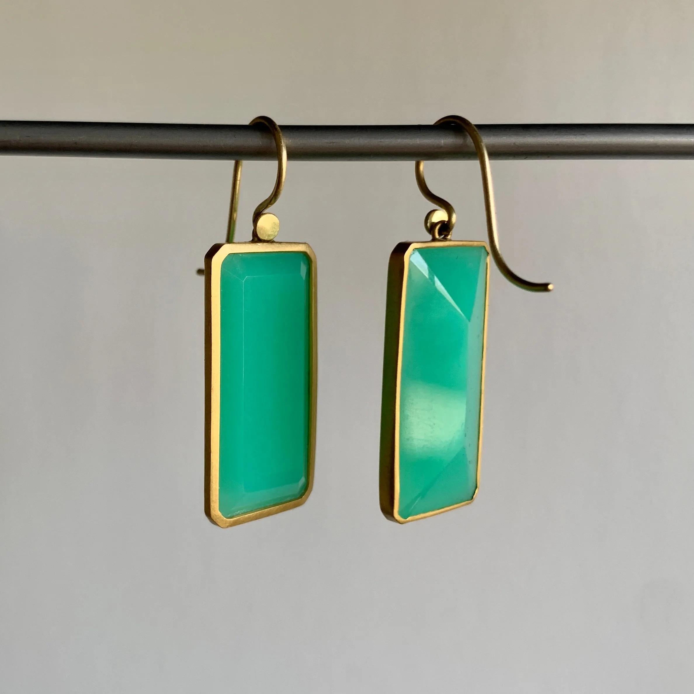 Emerald Cut Chrysoprase Drop Earrings