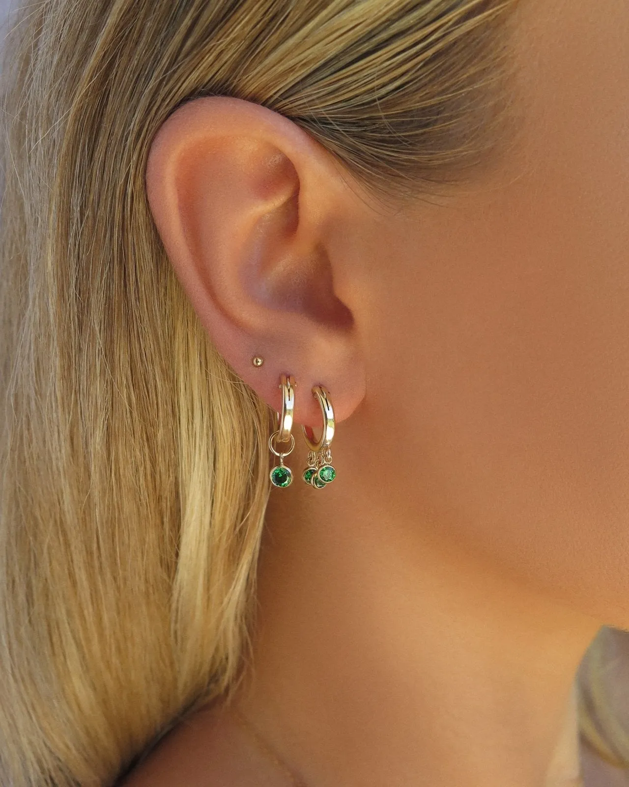 Emerald CZ Thick Hoop Earrings  - 14k Yellow Gold Fill