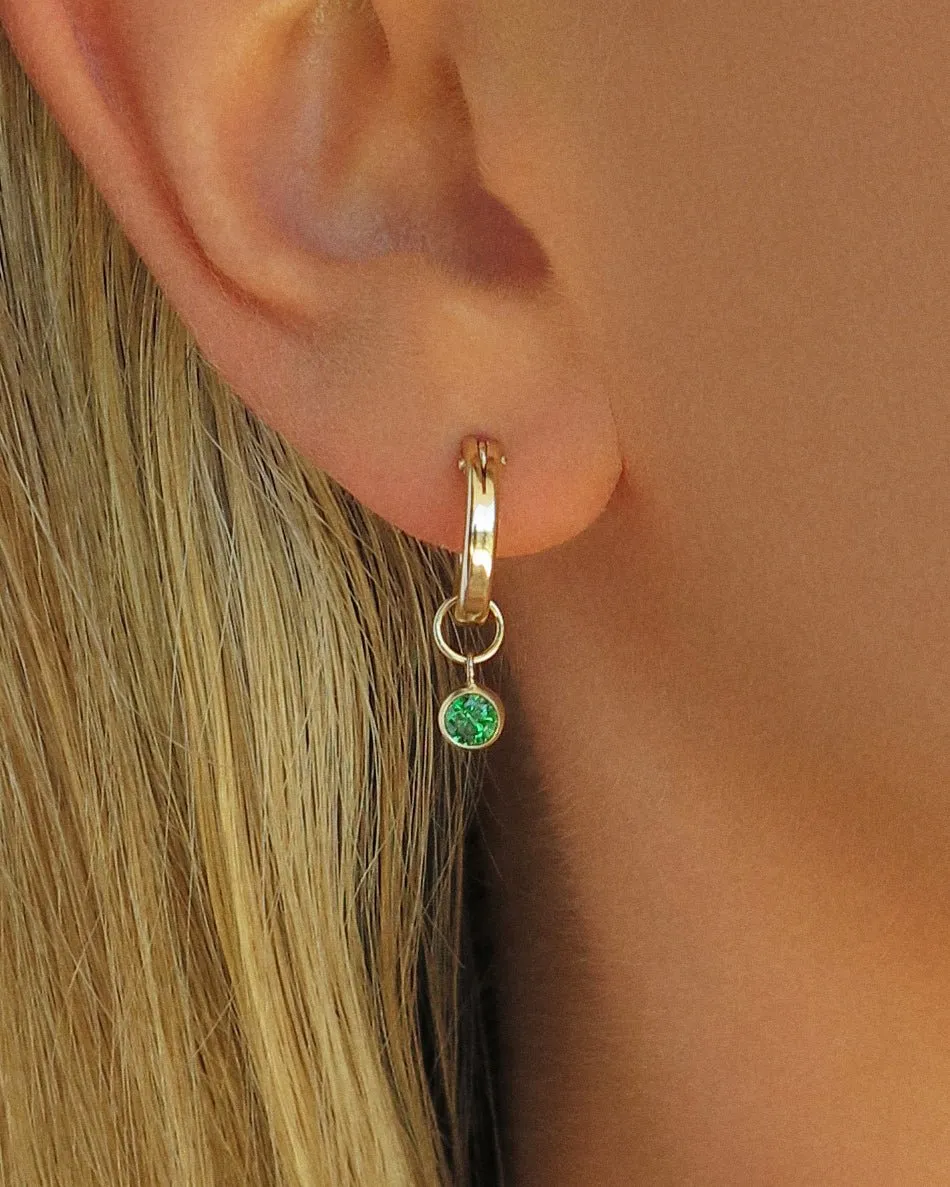 Emerald CZ Thick Hoop Earrings  - 14k Yellow Gold Fill