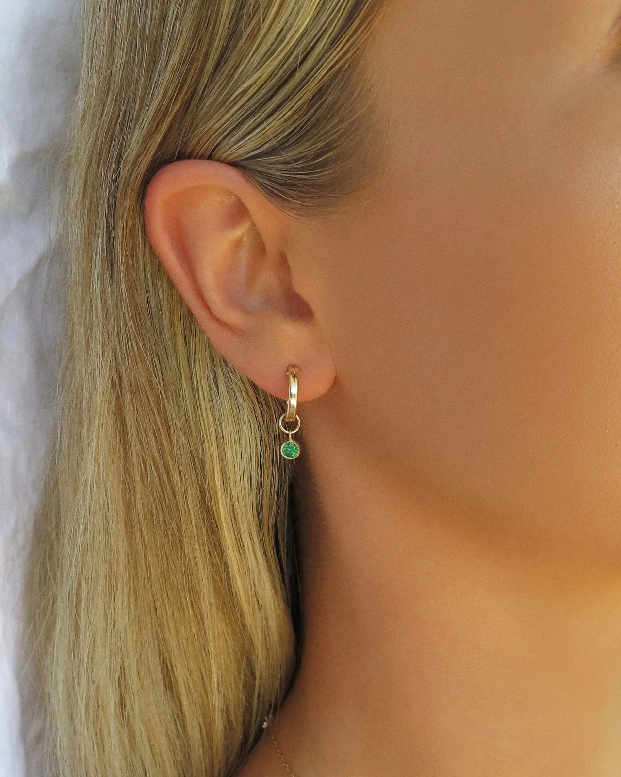 Emerald CZ Thick Hoop Earrings  - 14k Yellow Gold Fill