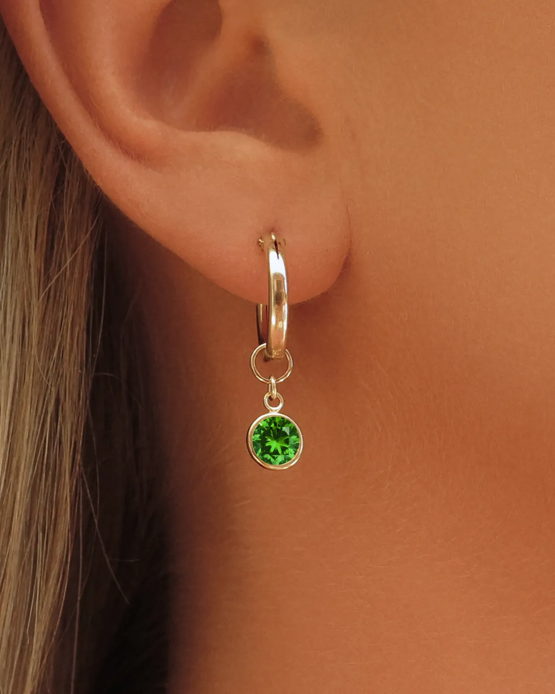 Emerald CZ Thick Hoop Earrings  - 14k Yellow Gold Fill