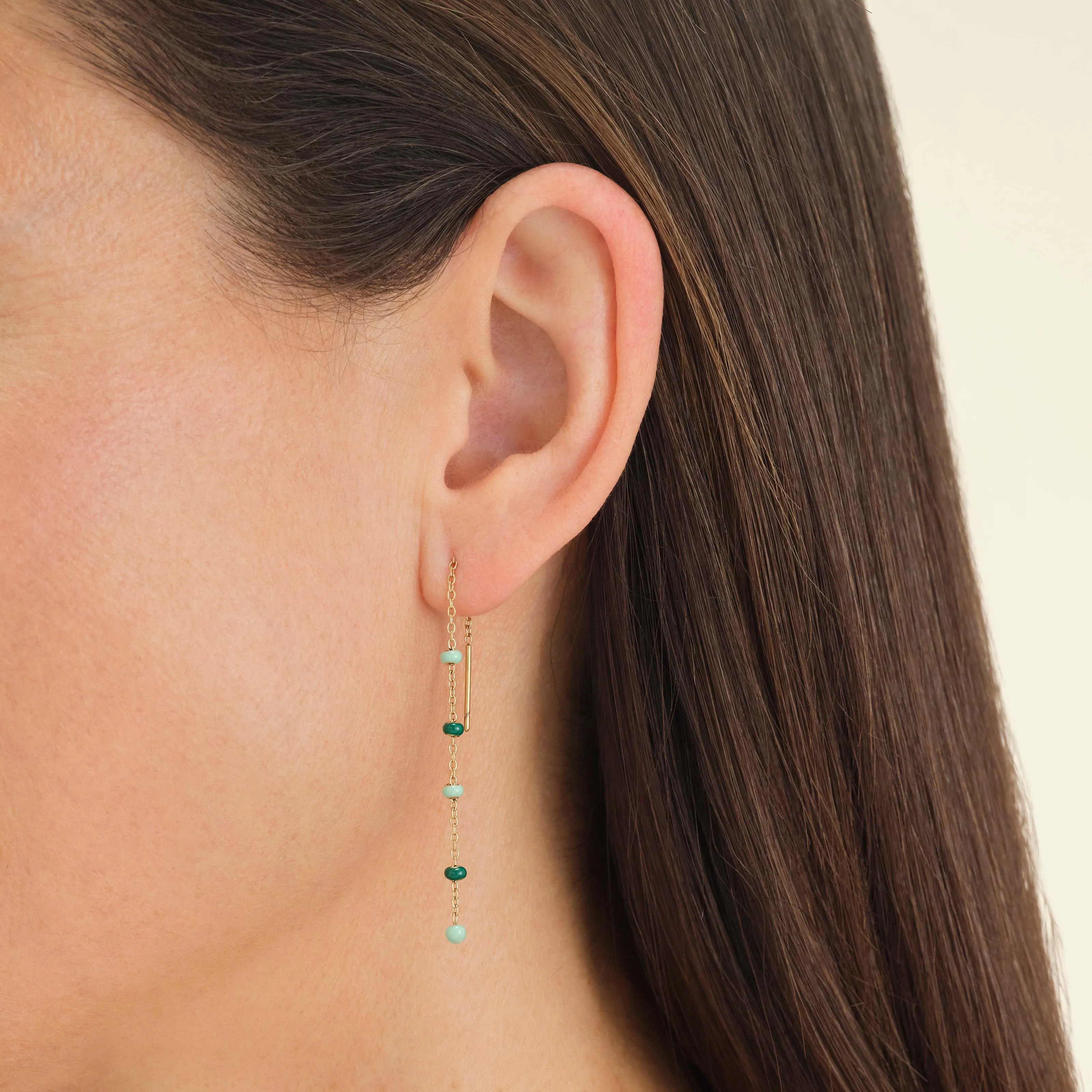 Emerald Dotted Threader Earrings