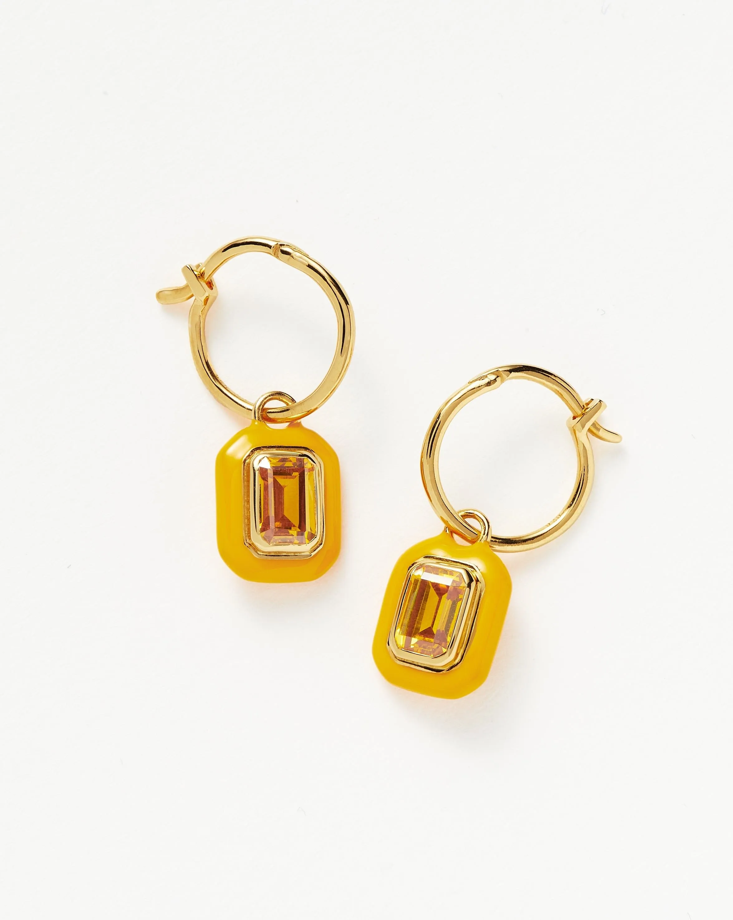 Enamel & Stone Charm Mini Hoop Earrings | 18ct Gold Vermeil/Yellow Cubic Zirconia