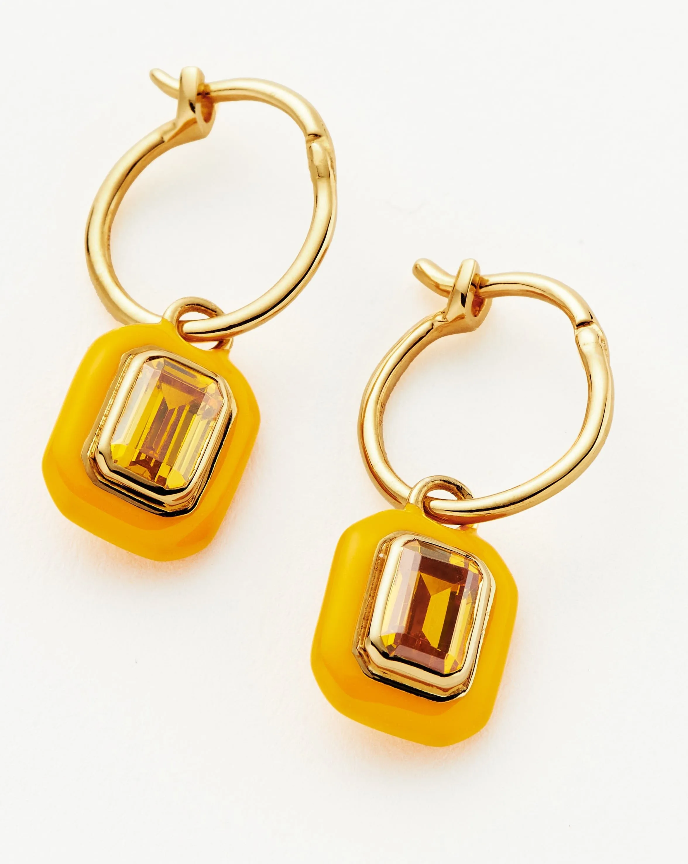 Enamel & Stone Charm Mini Hoop Earrings | 18ct Gold Vermeil/Yellow Cubic Zirconia