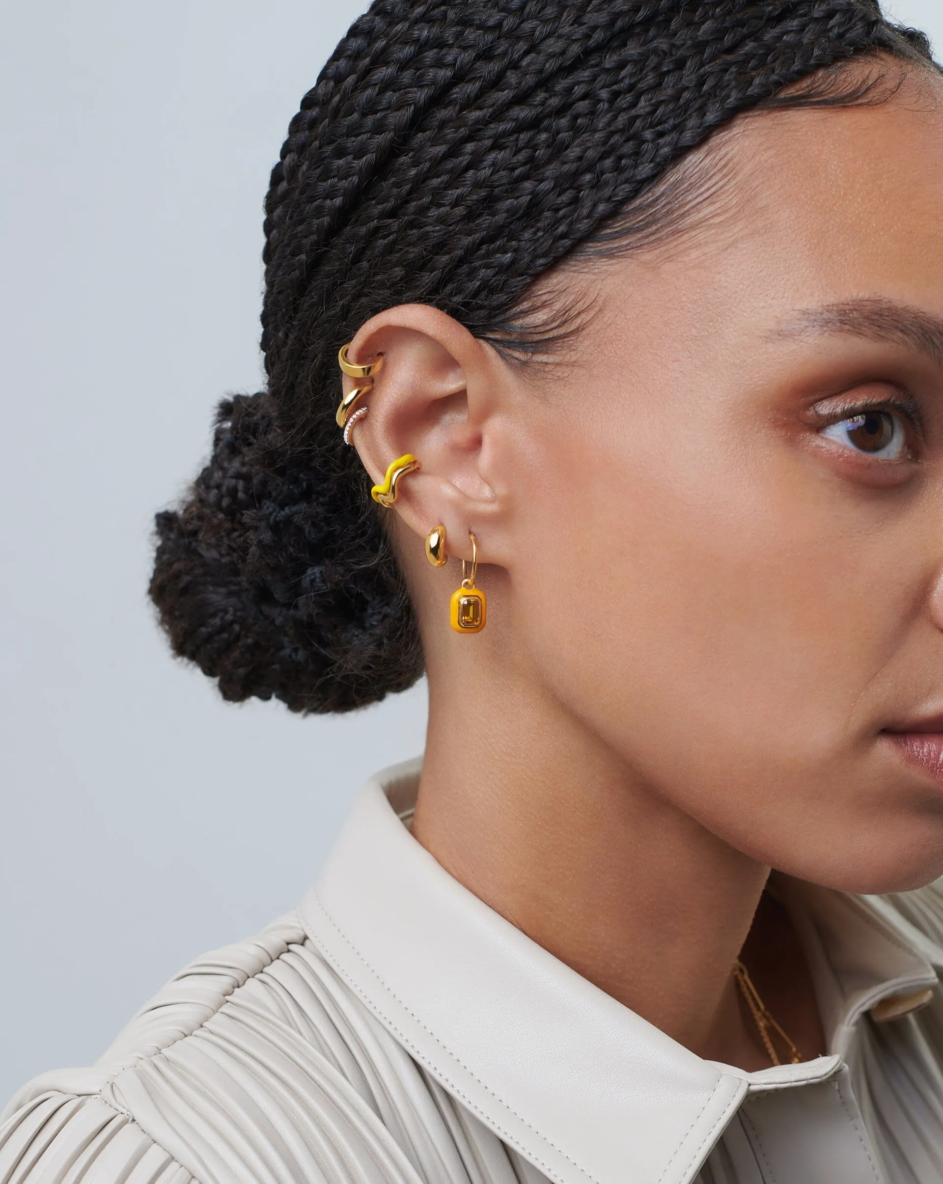 Enamel & Stone Charm Mini Hoop Earrings | 18ct Gold Vermeil/Yellow Cubic Zirconia