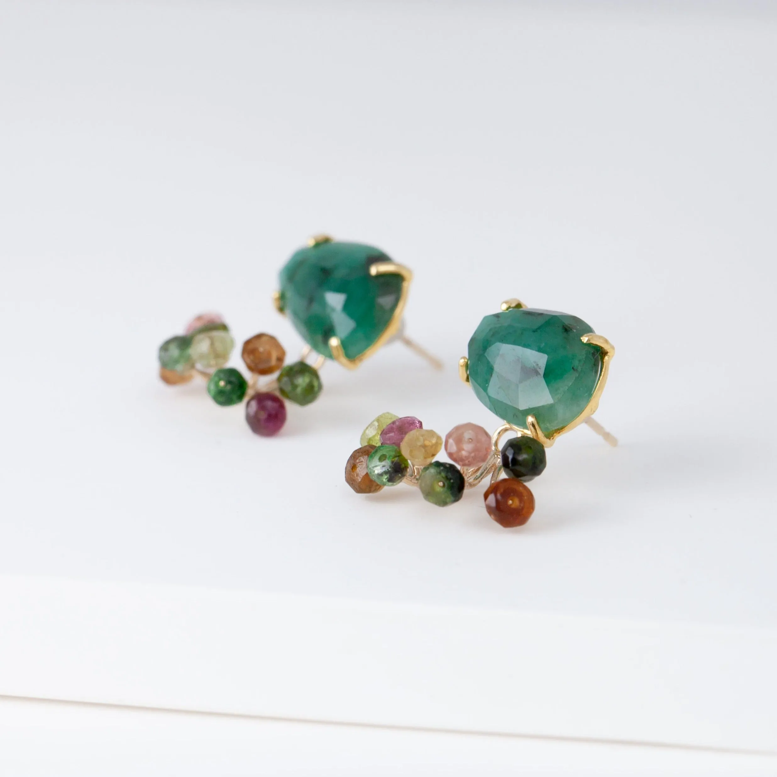 Fairy emerald and multicolor tourmaline earrings