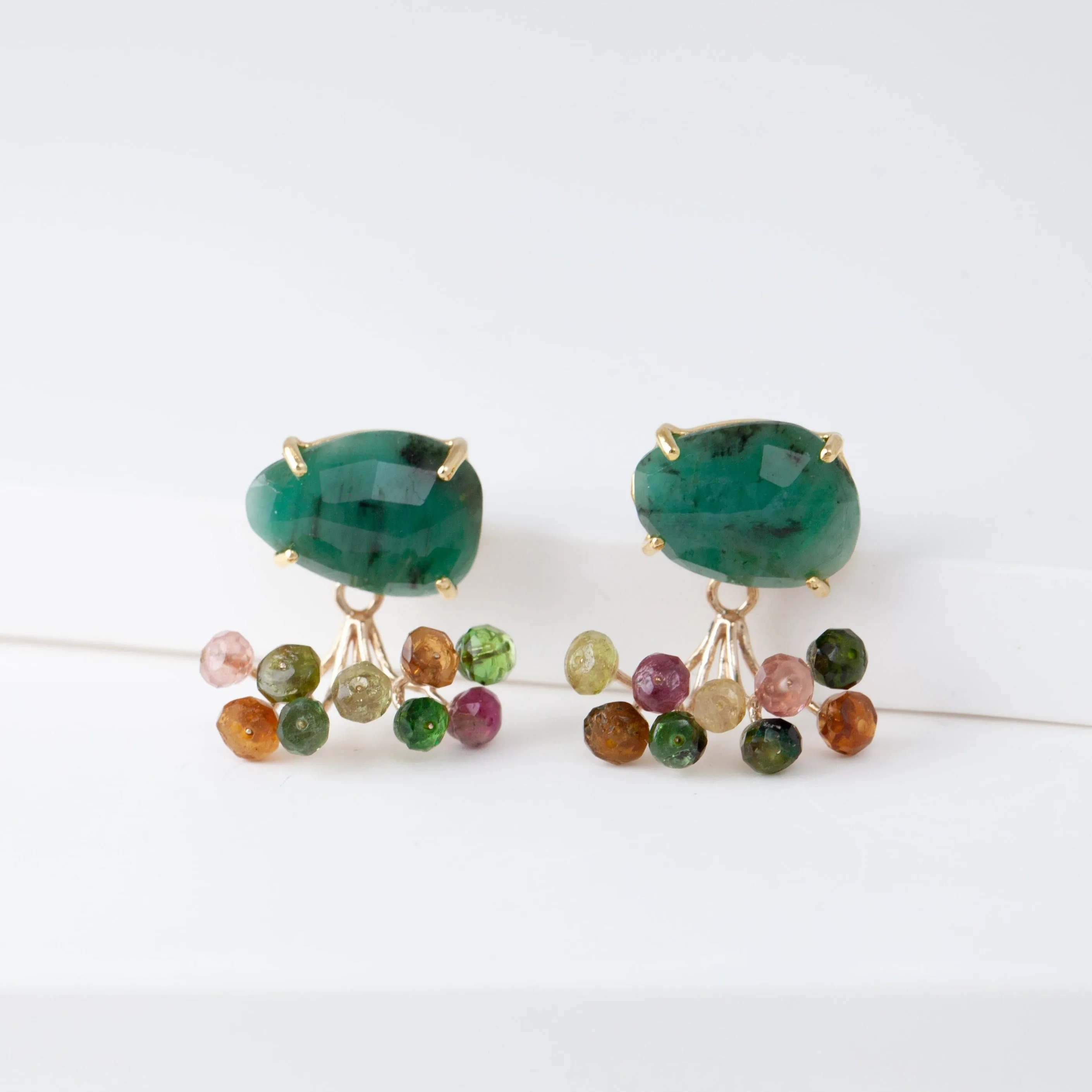 Fairy emerald and multicolor tourmaline earrings