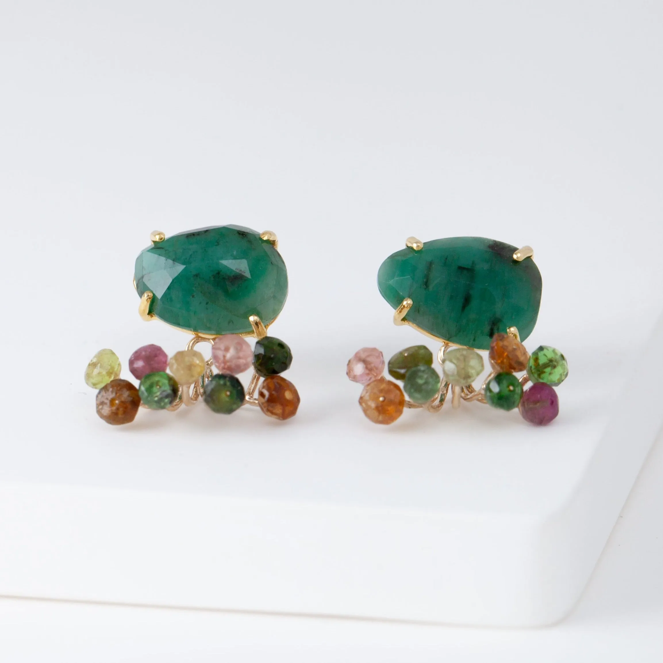 Fairy emerald and multicolor tourmaline earrings