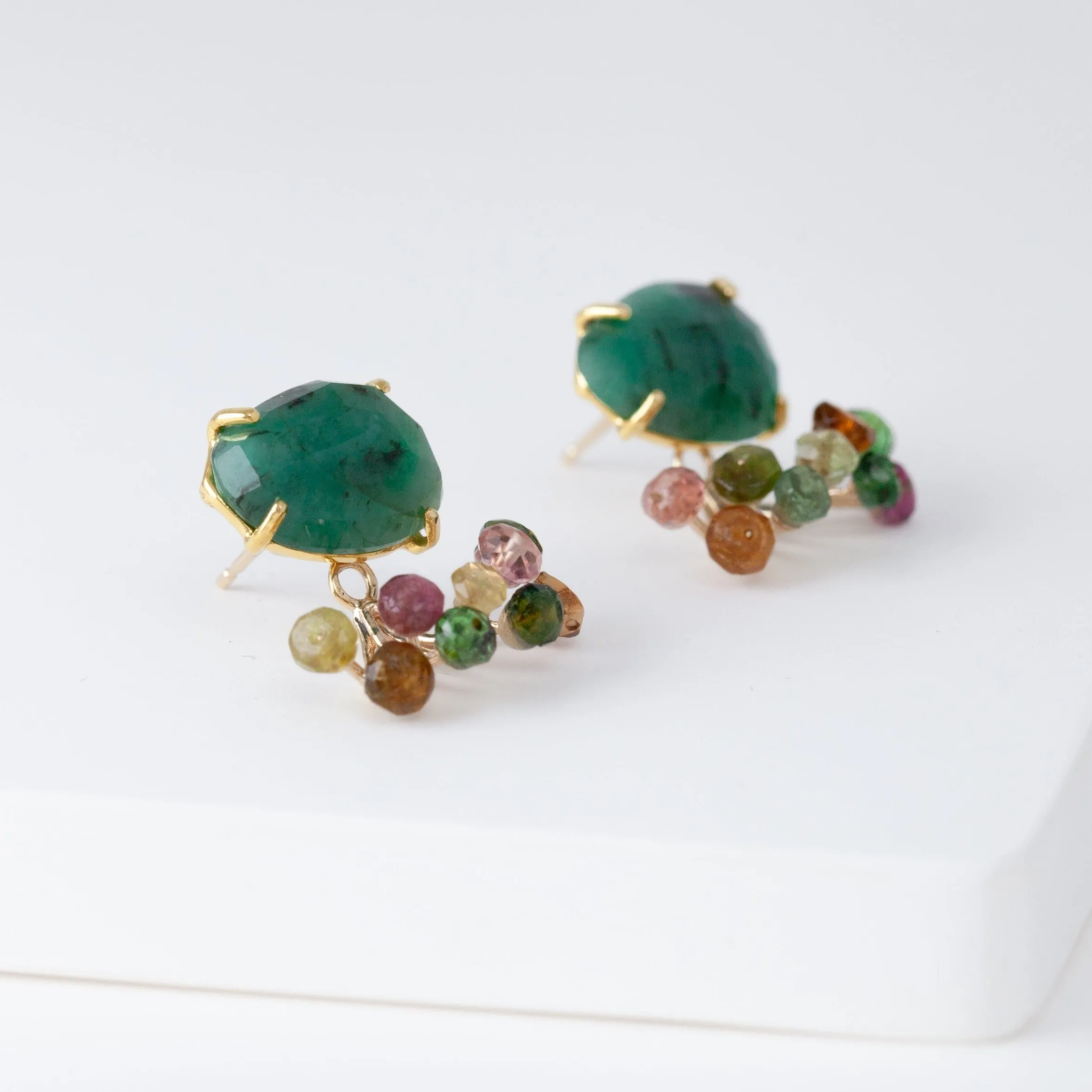 Fairy emerald and multicolor tourmaline earrings