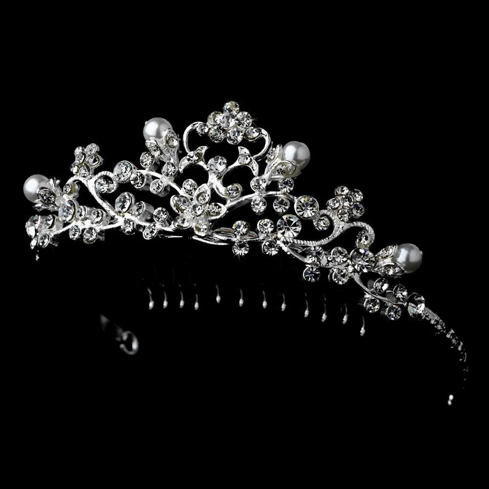 Fancy Pearl & Crystal Flower Girl Tiara Comb