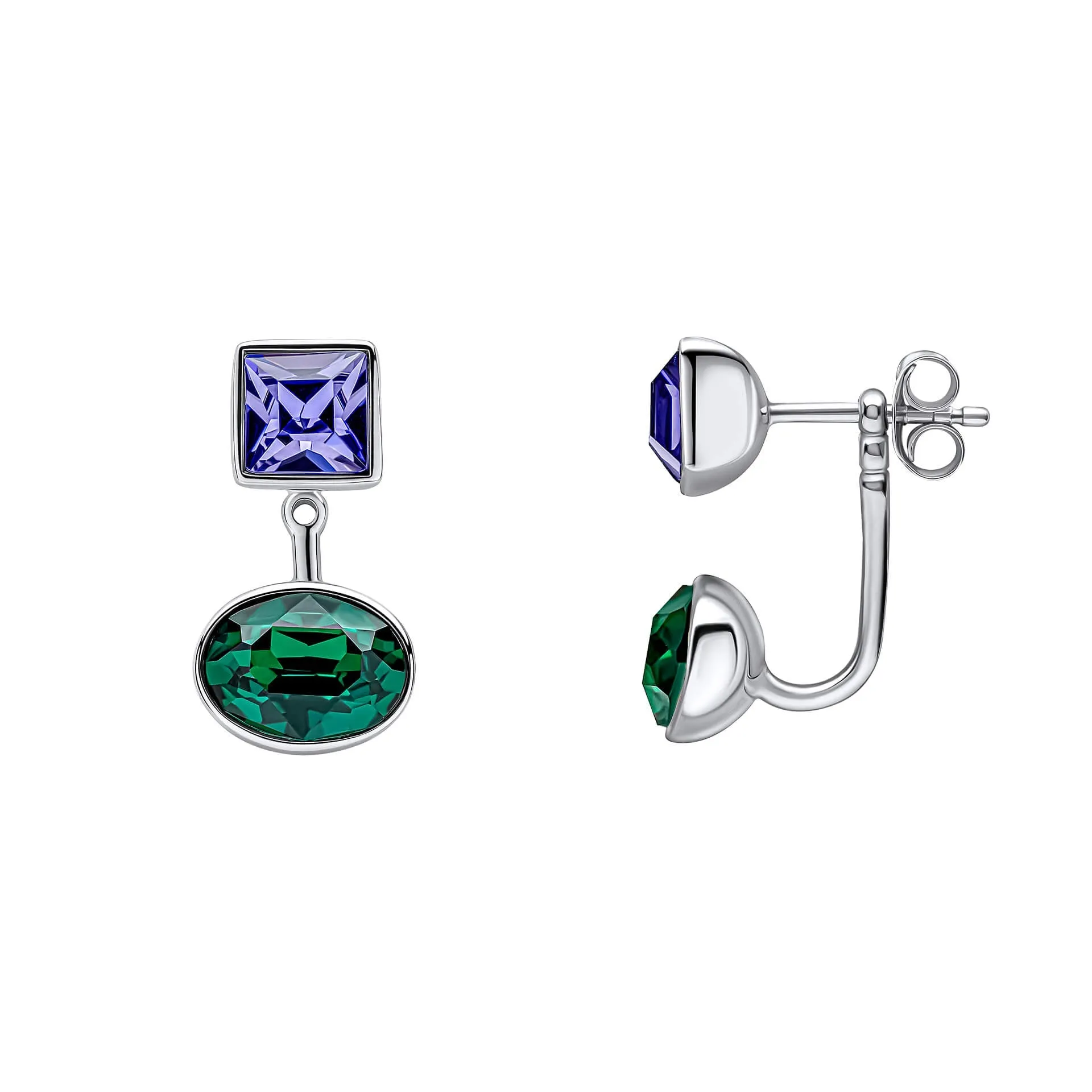 Fiorelli Sterling Silver Tanzanite Emerald Crystal Earrings E6508