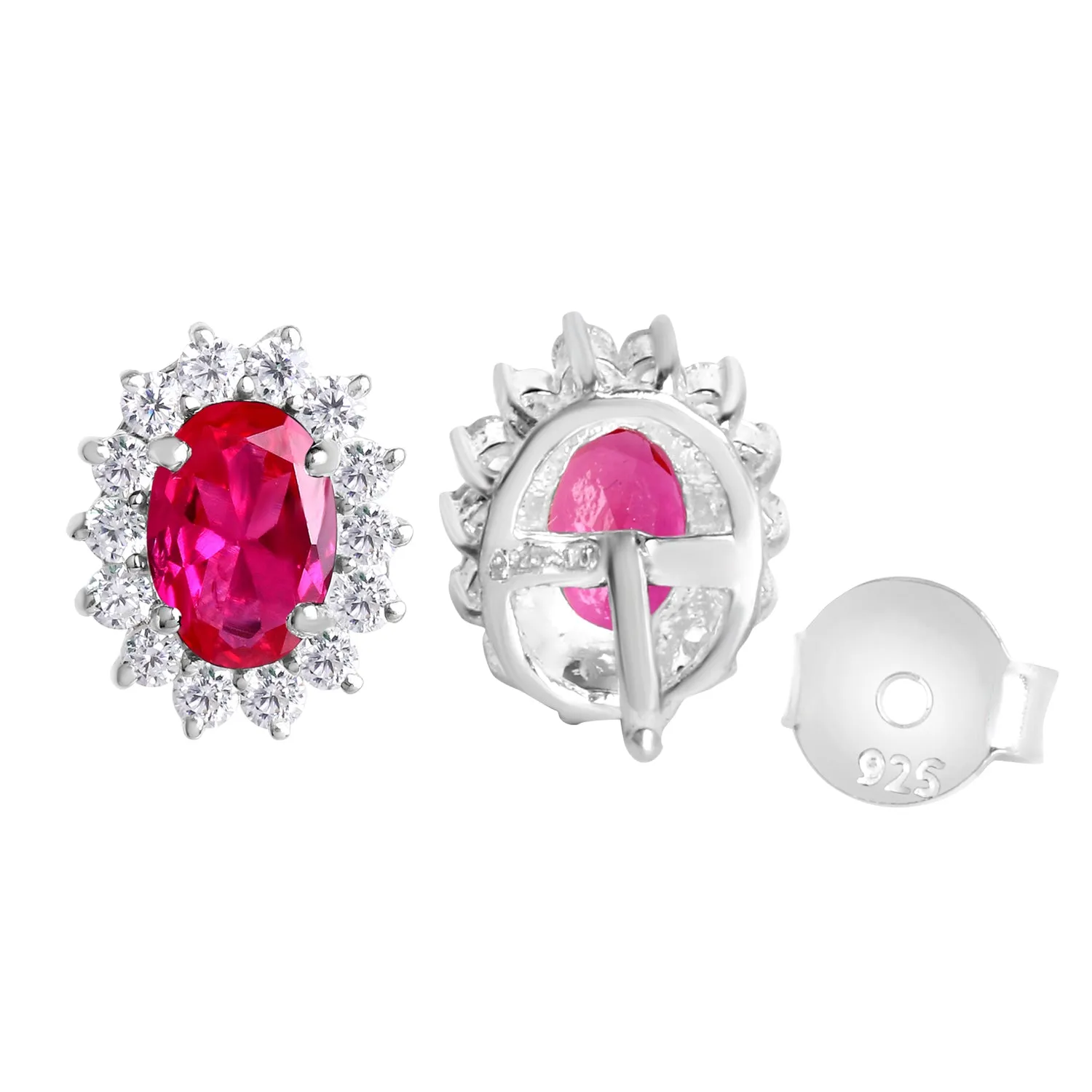 Floral Silver Earrings Pendant Set (Red)