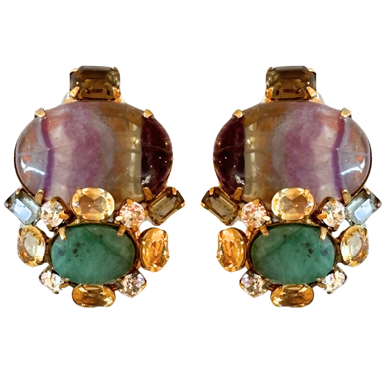 Flower Bud Clip-On Earrings - Fluorite   Emerald