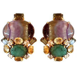 Flower Bud Clip-On Earrings - Fluorite   Emerald