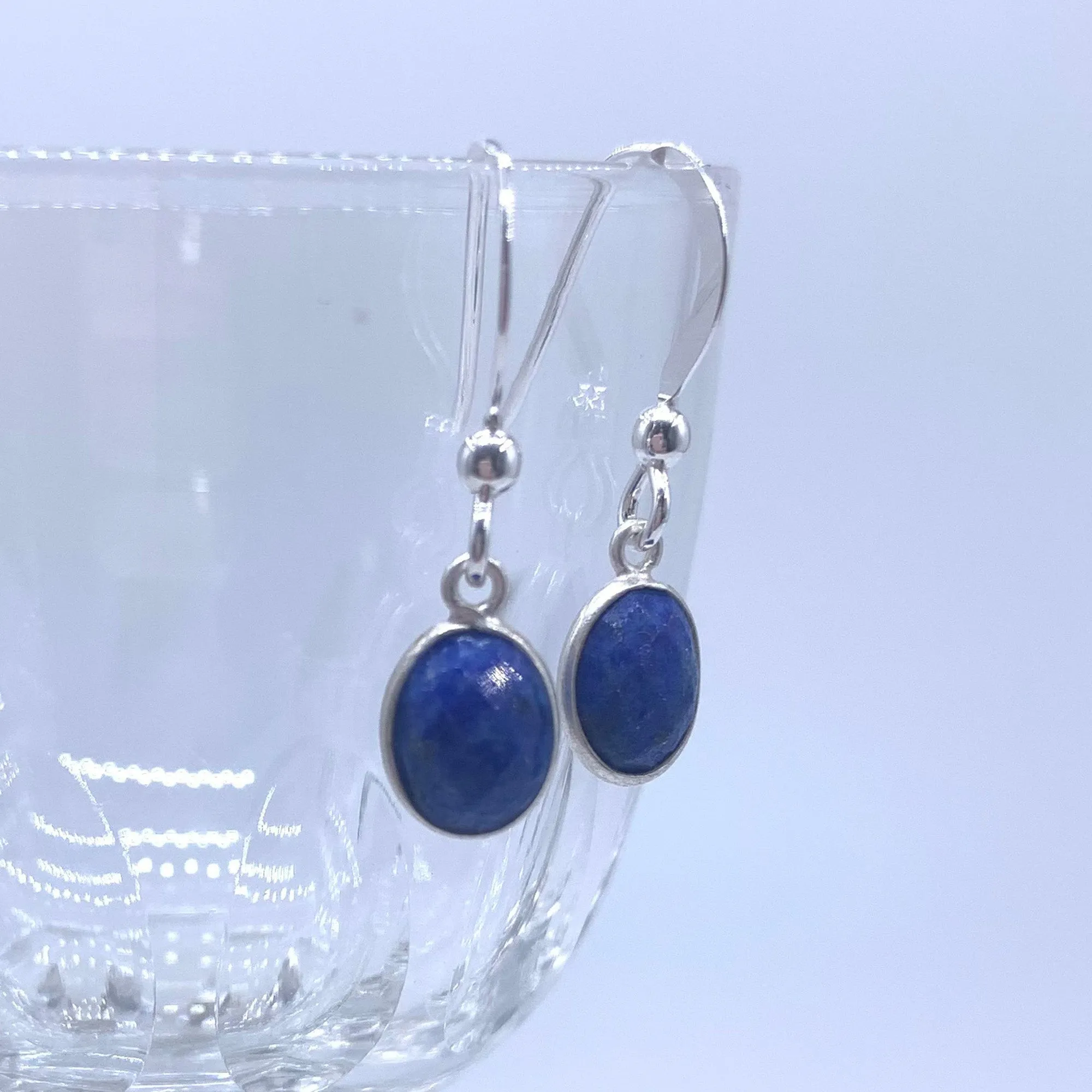 Gemstone earrings with lapis lazuli (blue) crystal drops on silver or gold hooks