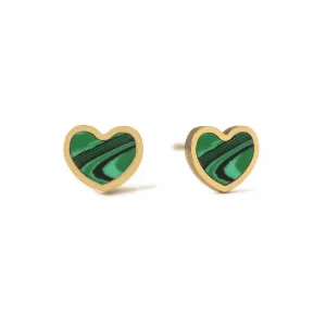 Gemstone Heart Studs Malachite