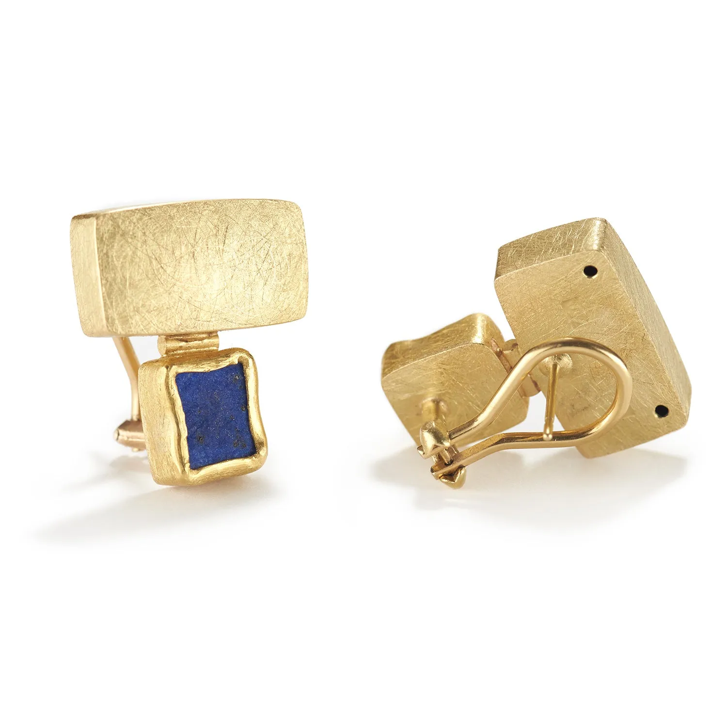 Gold and Rough Lapis Earrings